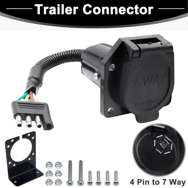 4 Way Flat to 7 Pin Trailer Plug Adapter Power Connector Bracket RV
