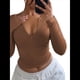 thumbnail image 1 of Top Corto de Larga con Cuello en V y Cremallera de un Cuarto para Mujer, Moda de Otoño 2025 Café L, 1 of 8