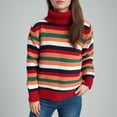 thumbnail image 5 of Jjayotai Women Striped Color Block Sweaters Clearance, Mock Neck Long Sleeve Loose Soft Fuzzy Knit Pullover Orange M, 5 of 6