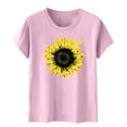 thumbnail image 4 of Casual T-shirts for Women Sunflower Print Crew Neck Short Sleeve Tops Soft Base Pullover Graphic Tees (S, Pink 02), 4 of 5