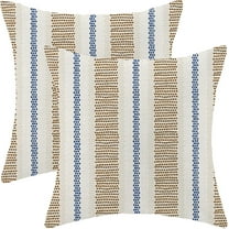 Brown Navy Blue Outdoor Pillow Covers 20 x 20 Inch, Beige Polka Dots Stripe Decor Throw Pillows for Couch Bed, Boho Modern Farmhouse Decorative Pillowcase Linen Cushion Cover Set of 2