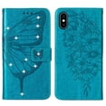 thumbnail image 3 of Allytech for Apple iPhone X/iPhone XS Case,Shockproof Stylish PU Leather Bling Glitter Diamond Embossed Pattern Flip Holder Magnetic Clasp Card Slots Wallet Phone Case Cover,Blue, 3 of 9