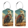 thumbnail image 3 of Sikiie Western Desert Cactus Bald Eagle Luggage Tag for Suitcase Leather Baggage Tag with Stainless Steel Loop Privacy Cover for Women Men Girls-2 PCS, 3 of 5