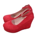 thumbnail image 2 of Miluxas Women's Mary Jane Wedge Solid Buckle Evening Dress Round Toe Platform Shoes Pumps Red 9(42), 2 of 9