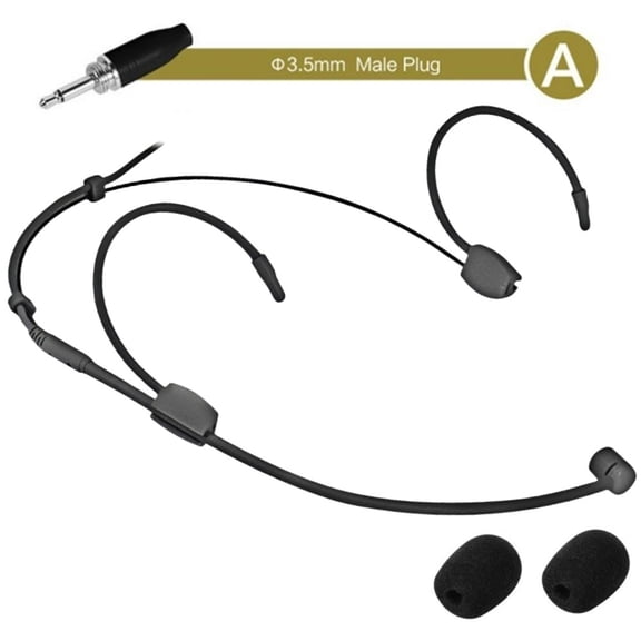 Cardioid Black Double Earhook Headset Headworn Microphone For Wireless System