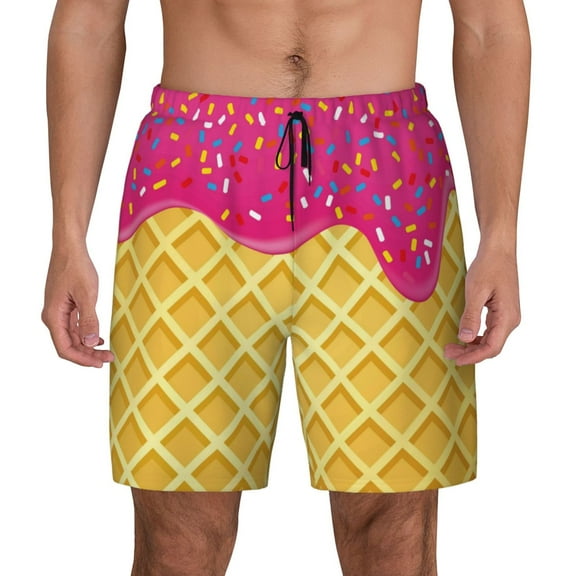 Xecao Red Ice Cream for Men's Swimming Trunks Swim Trunks Quick Dry Swim Shorts with Mesh Lining Funny Swimwear Bathing Suits