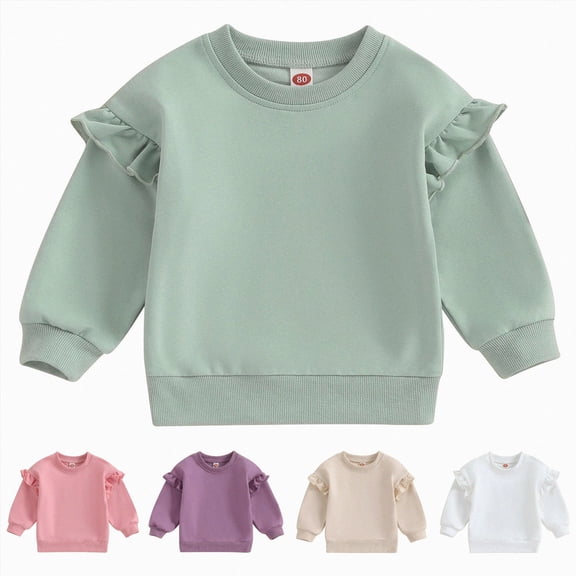 Nwiuh Toddler baby Girls Ruffle Sleeve Sweatshirt 6 Months-4 Years Solid Color Crewneck Cotton Pullover (Pink, 2-3 Years)