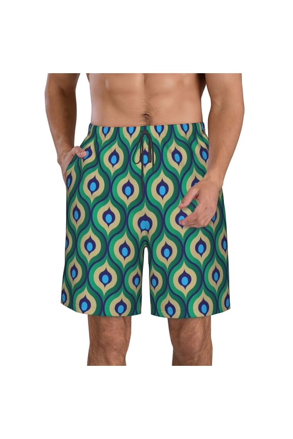 Peacock'S Tail Men's Beach Shorts, Surfing shorts, Swim trunks, Quick Dry Swim Trunks for Surfing Beach Fun -Medium