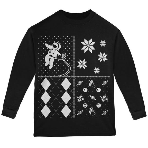 Astronaut in Space Ugly XMAS Sweater Festive Blocks Youth Long Sleeve T-Shirt - Youth X-Large