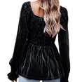thumbnail image 2 of EFINNY Womens Velvet Blouses Dressy Tops Square Neck Long Sleeve Elegant Business Casual Shirts Top, 2 of 7