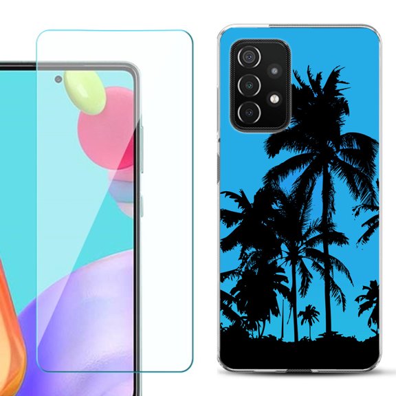 Slim-Fit Flexible Gel TPU Phone Case compatible with Samsung Galaxy A52 5G, with Tempered Glass Screen Protector, by OneToughShield ® - Tropical Summer