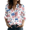 thumbnail image 2 of Karymi Tops for Women Trendy Vintage Independence Day Print Long Sleeve Blouse, Lapel Button‑Down Design Open Top, Patriotic 4th of July Casual Shirt Womens Blouses, 2 of 5