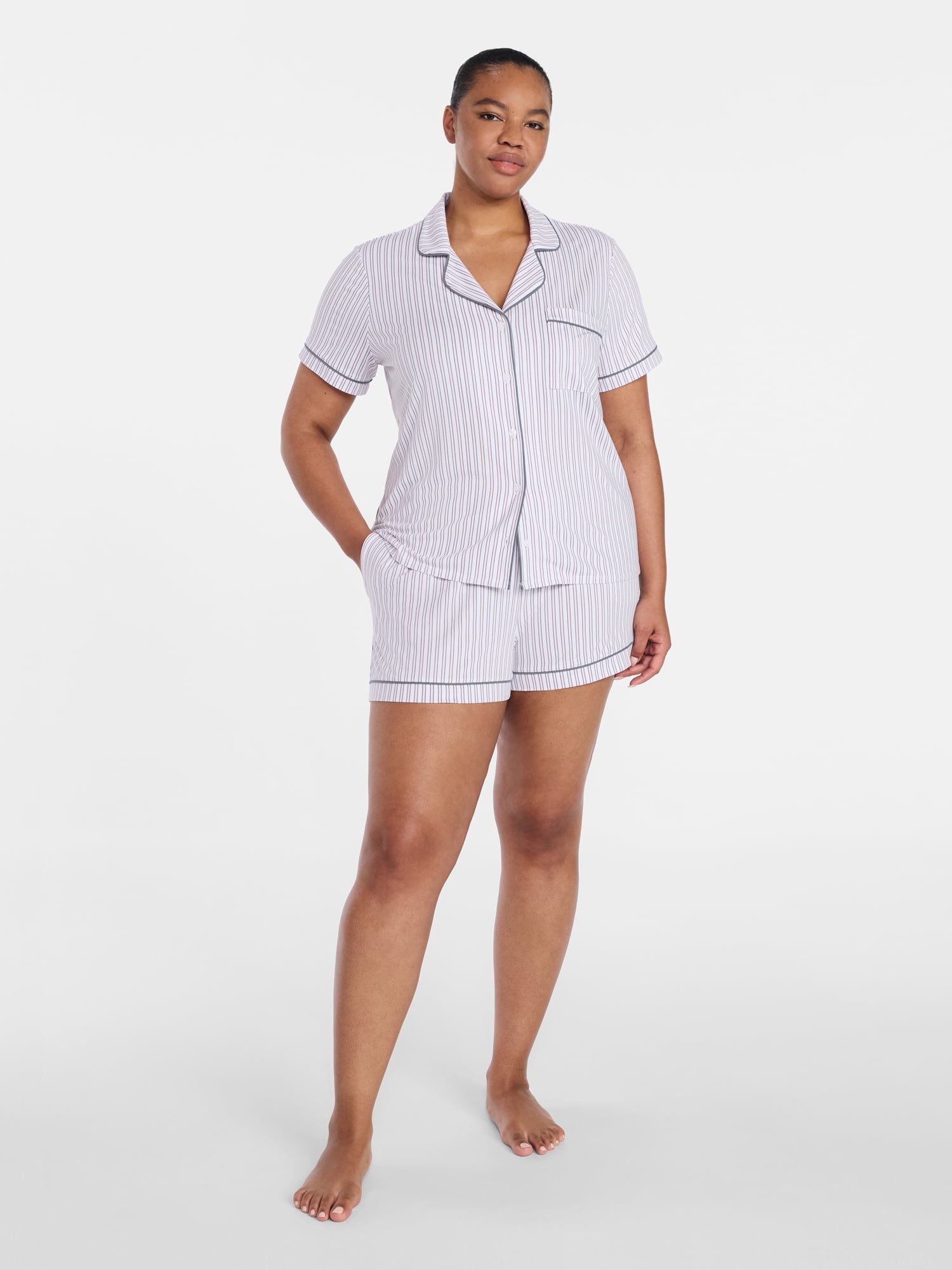 Joyspun Women's Dreamy Soft Collection Notch Collar Top and Shorts Pajama Set, 2-Piece, Sizes XS-3X