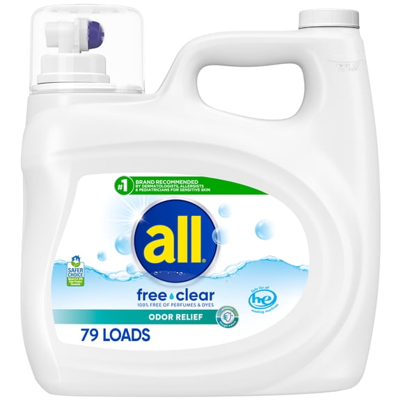 all Free Clear Liquid Laundry Detergent, Odor Relief, 118 oz, 79 Loads