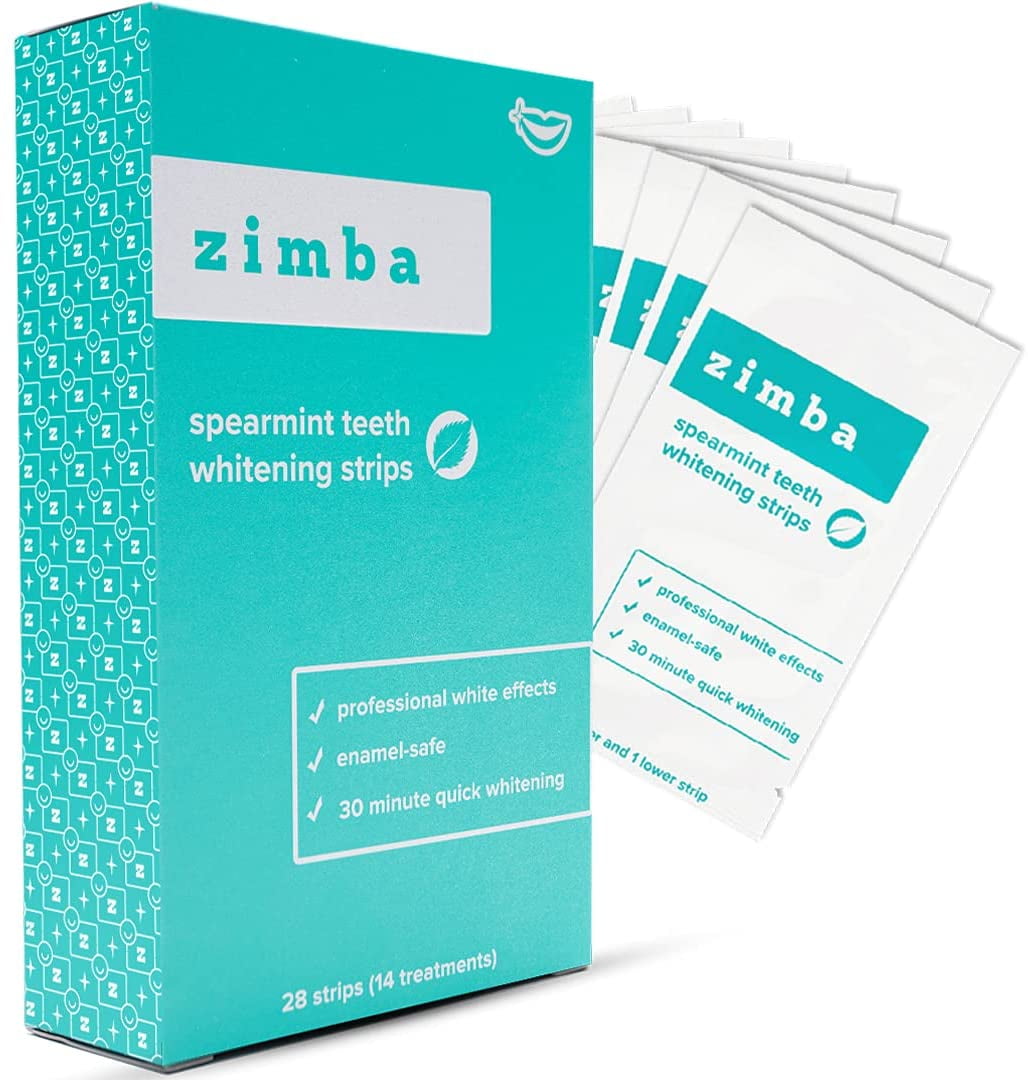 Zimba Teeth Whitening Strips, 28 Non-Sensitive White Strips Teeth Whitener for Tooth Whitening, Helps Remove Smoking Coffee Soda Wine Stain, 28 Strips (14 Stain Removal Treatments) (Spearmint, 1 Pack)