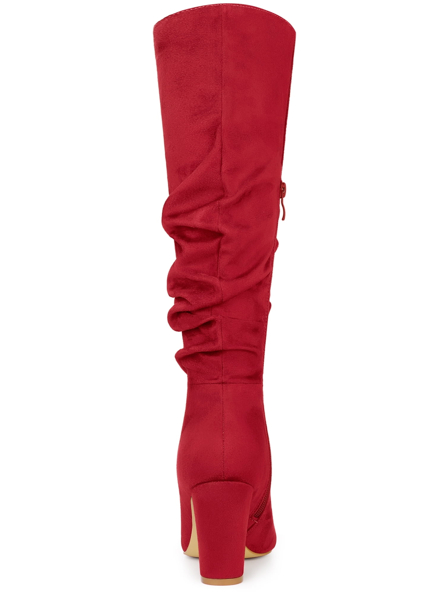 DARING DIVA Women's Pointed Toe Chunky Heel Knee High Boots Red 6.5
