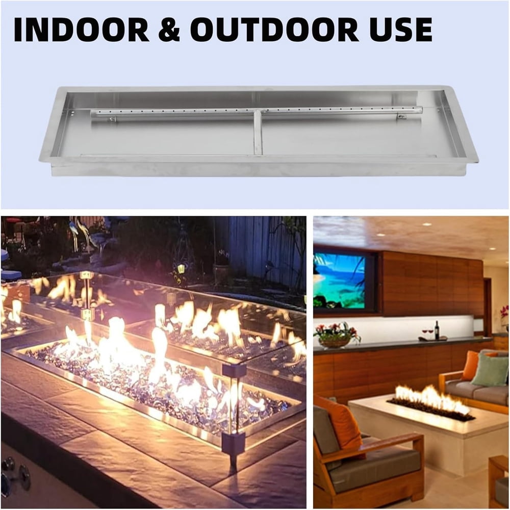 Stainless Steel Square Fire Pit Burner,  Drop In Fire Pit Burner Kit, Indoor/Outdoor Use, DIY Propane & Natural Gas Fire Pit Kit, Durable Fire Pit Pan Insert, Versatile Fire Pit Burner