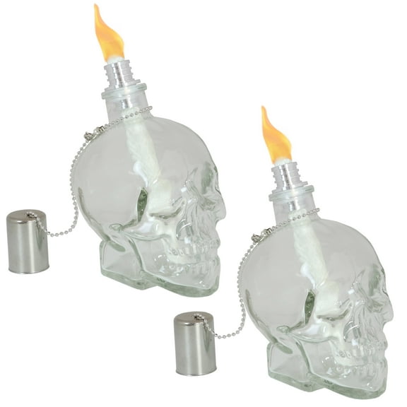 Sunnydaze Grinning Skull Glass Tabletop Torches - Clear - Set of 2