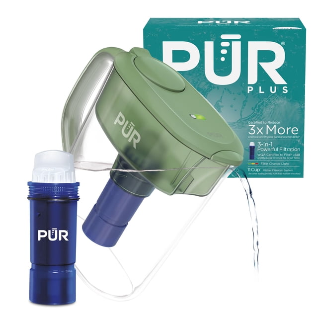 Jarra de agua PUR Plus de 11 tazas con filtro reductor de plomo, color salvia