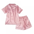 thumbnail image 2 of Summer Kids Girl Pure Color Imitate Silk Short Sleeve Blouse Pants Sleepwear Suit,4-10 Years, 2 of 8