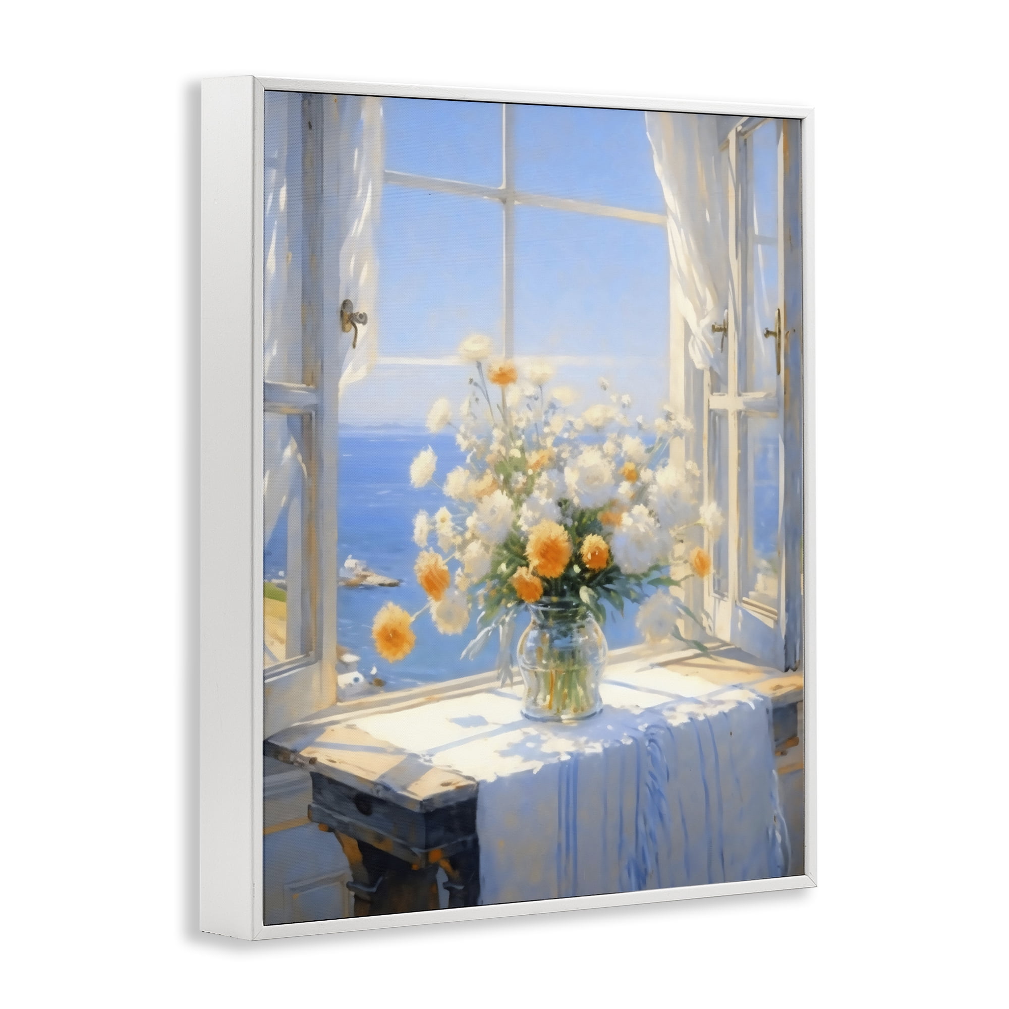 Stupell Industries Floral Window View of Sea White Framed Giclee Art, design by Creative Studio