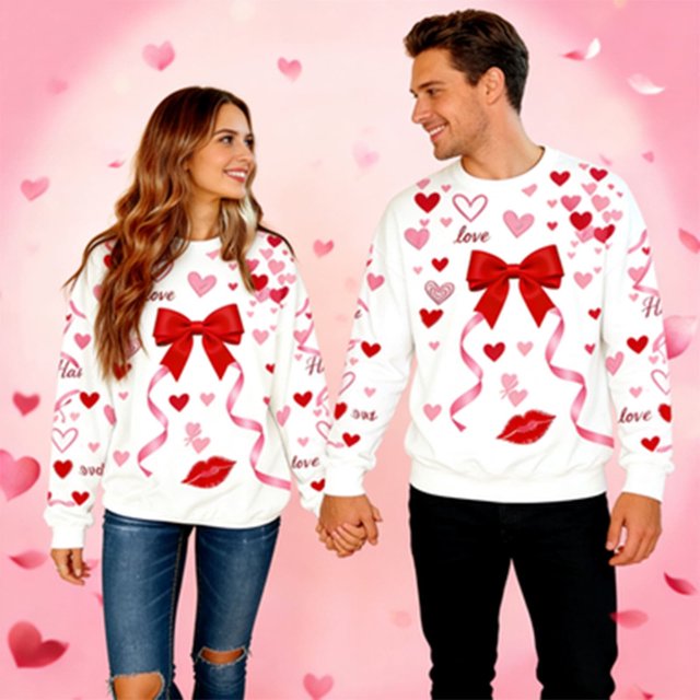 TaTaai Couple Crew Neck Printed Sweatshirt, Valentine's Day Gift Unisex Long-Sleeve Gift