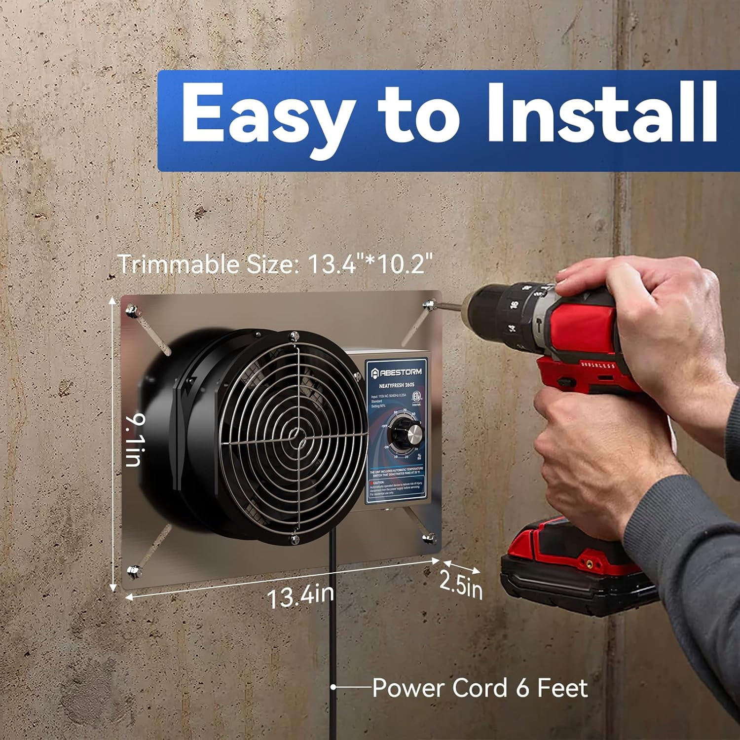 Abestorm 260CFM Crawl Space Ventilation Fan 6.7 Inch Ventilator with Isolation Mesh