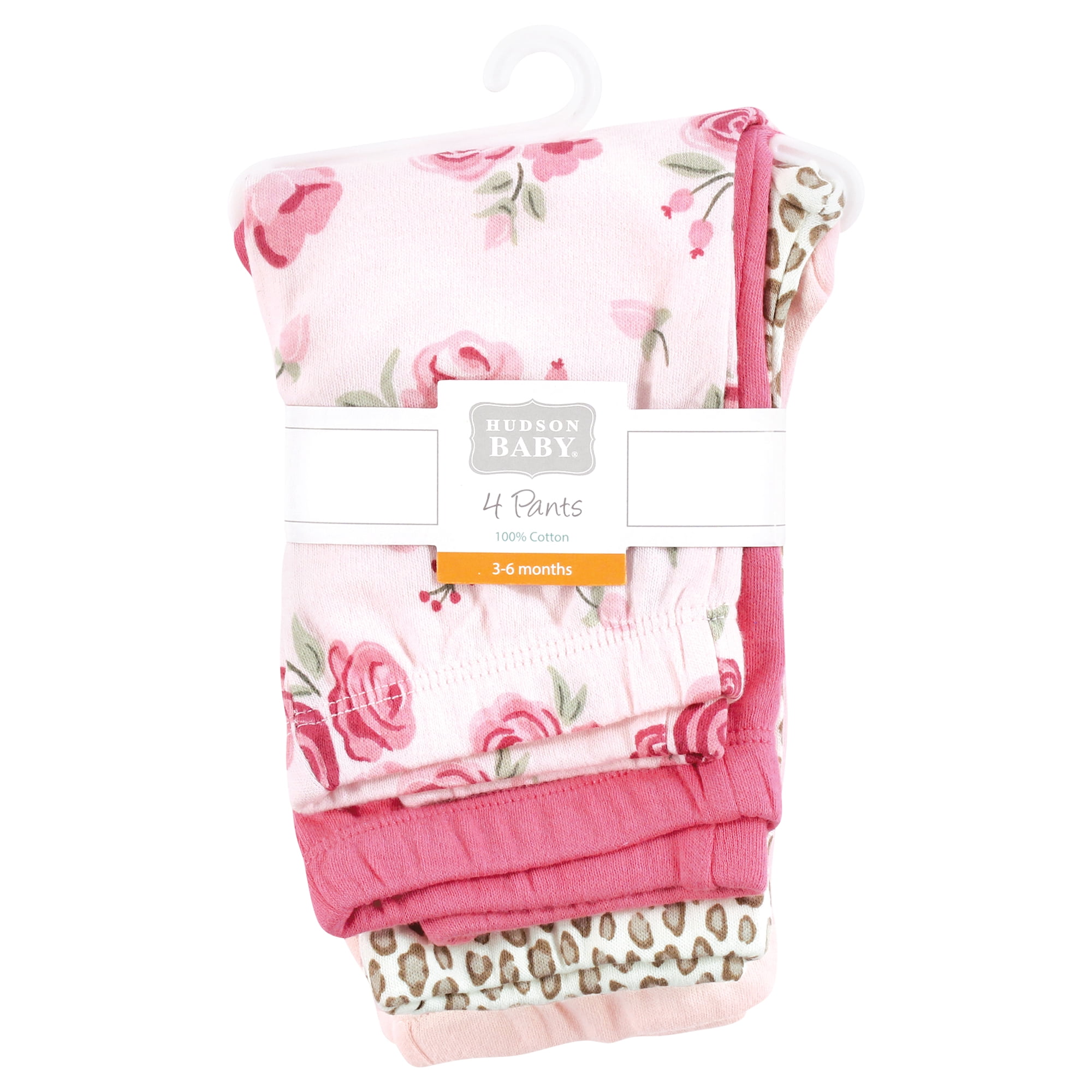 Hudson Baby Girls Cotton Pants and Leggings, Blush Rose Leopard, 6-9 Months