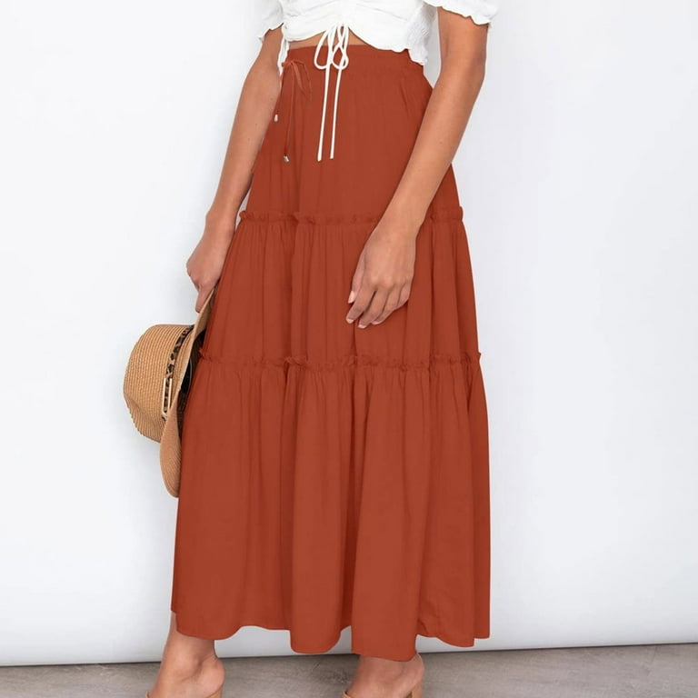 Wyongtao Clearance Women's High Waist A-Line Skirts Ruched Ruffles