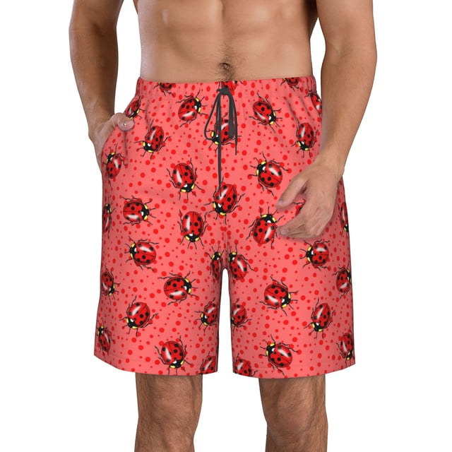 Balery Ladybugs On Red Polka Dot Traje de Baño Estilo Hawaiano para Hombre, Shorts de Secado Rápido con Bolsillos-3X-Large