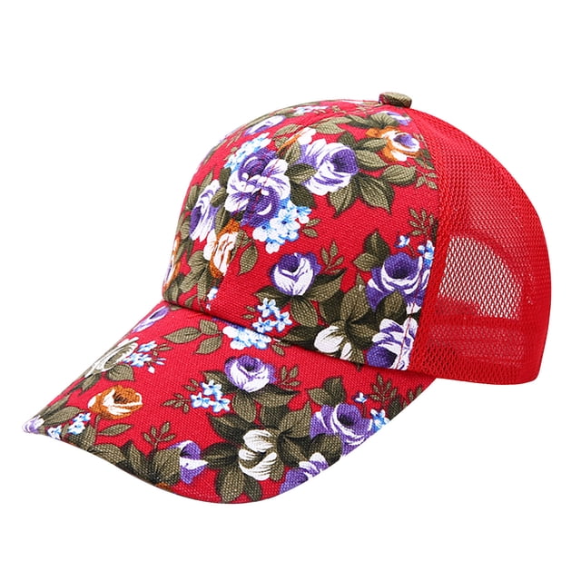 GDREDA Sun Hats for Men Women's New Flower printing Sun Protection All-match Baseball Cap,Red