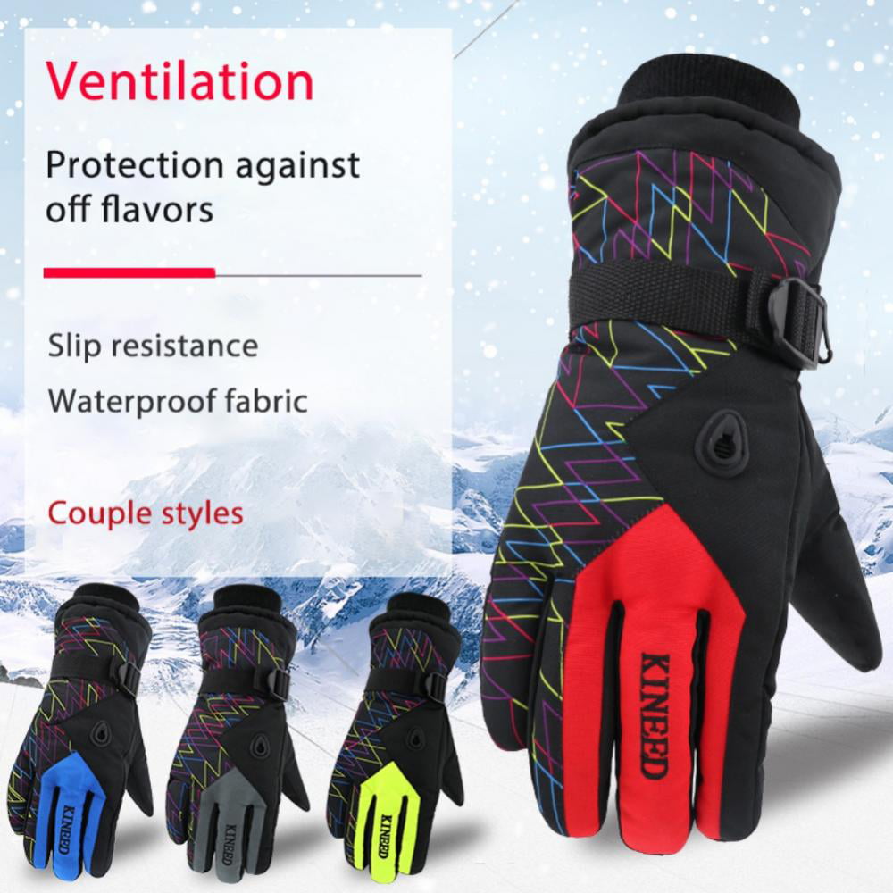 Ski & Snow Gloves Nylon Shell Thermal Insulation & Synthetic Leather Palm Waterproof & Windproof Winter Snowboard Gloves for Men & Women for Cold Weather Skiing & Snowboarding With Wrist Leashes 