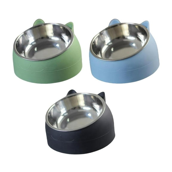 3pcs 15 degree Raised Cat Dog Bowls Tilted Elevated Water Food Feeder Non Slip Neck Protective Bowl Small Dogs Drinking Pet Feeder Green and Blue