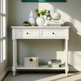 thumbnail image 2 of Tcbosik Narrow Console Table with 2 Drawers, Ivory White Wood Sofa Table with Bottom Storage Shelf, Vintage Entry Tables for Living Room, Entryway, Hallway, 35.43"L x 13.8"W x 30.25"H, 2 of 9