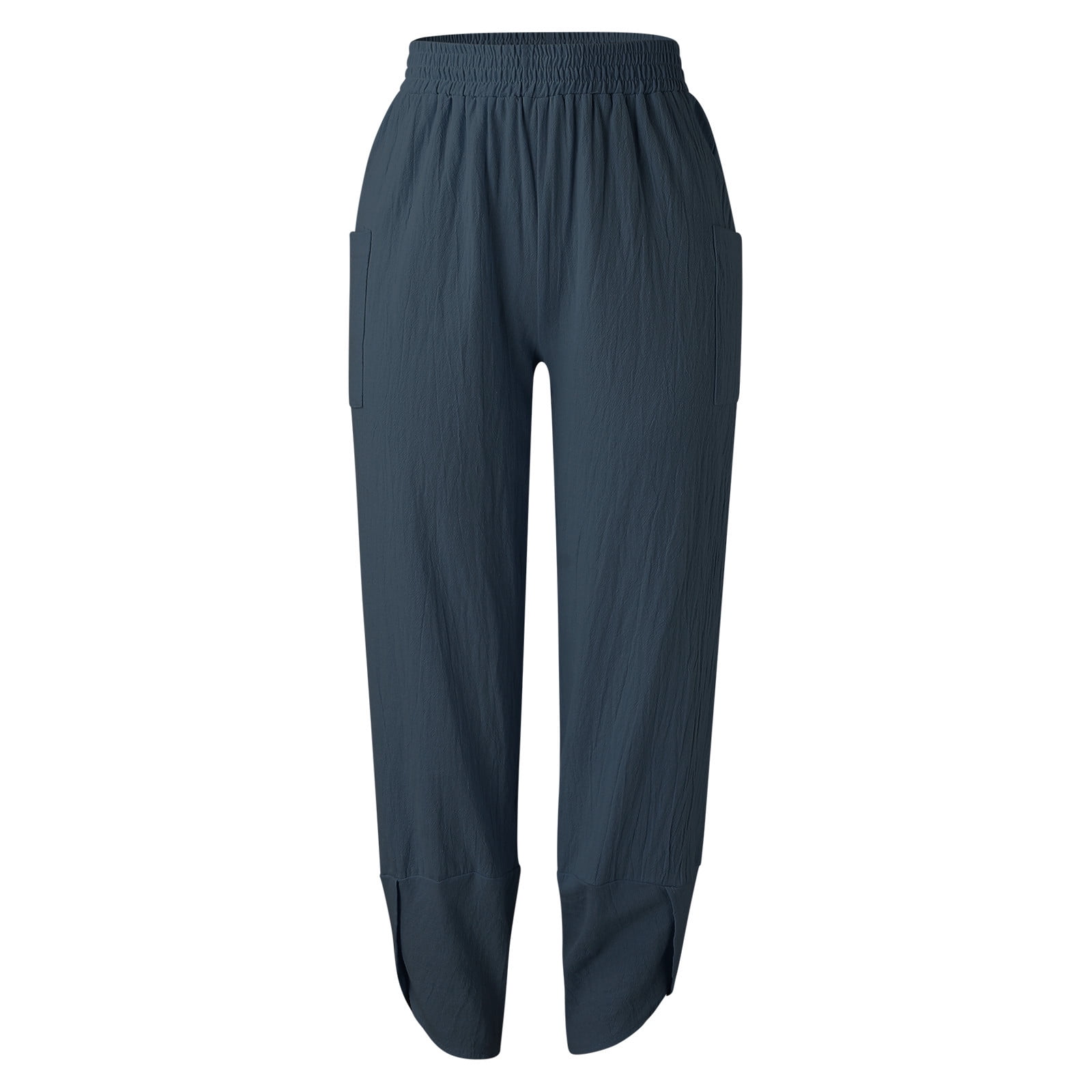 Womens Pants Casual Elastic Waist Fashion High Waist Trousers Navy