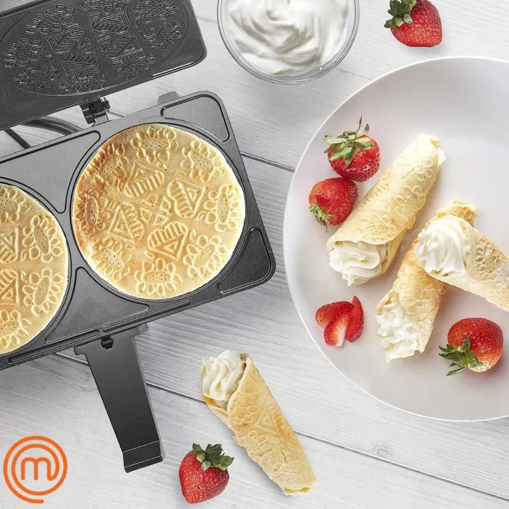 MasterChef Krumkake Baker-Make 2 Homemade Pizzelle Like Cookies, Great for Cannoli Filling & Waffle Cones, Fun Nonstick Electric Iron Press Kitchen Appliance-Home Made Treats - Great Gift for Bakers