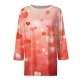 thumbnail image 3 of Fgvctg Womens Plus Size Valentine's Day Tops Casual 3/4 Sleeve Crewneck Shirt Comfortable Date Night Pullover Tops Plus Size Sweet Love Heart Print Blouse Gifts For Her Deep Red XL, 3 of 5