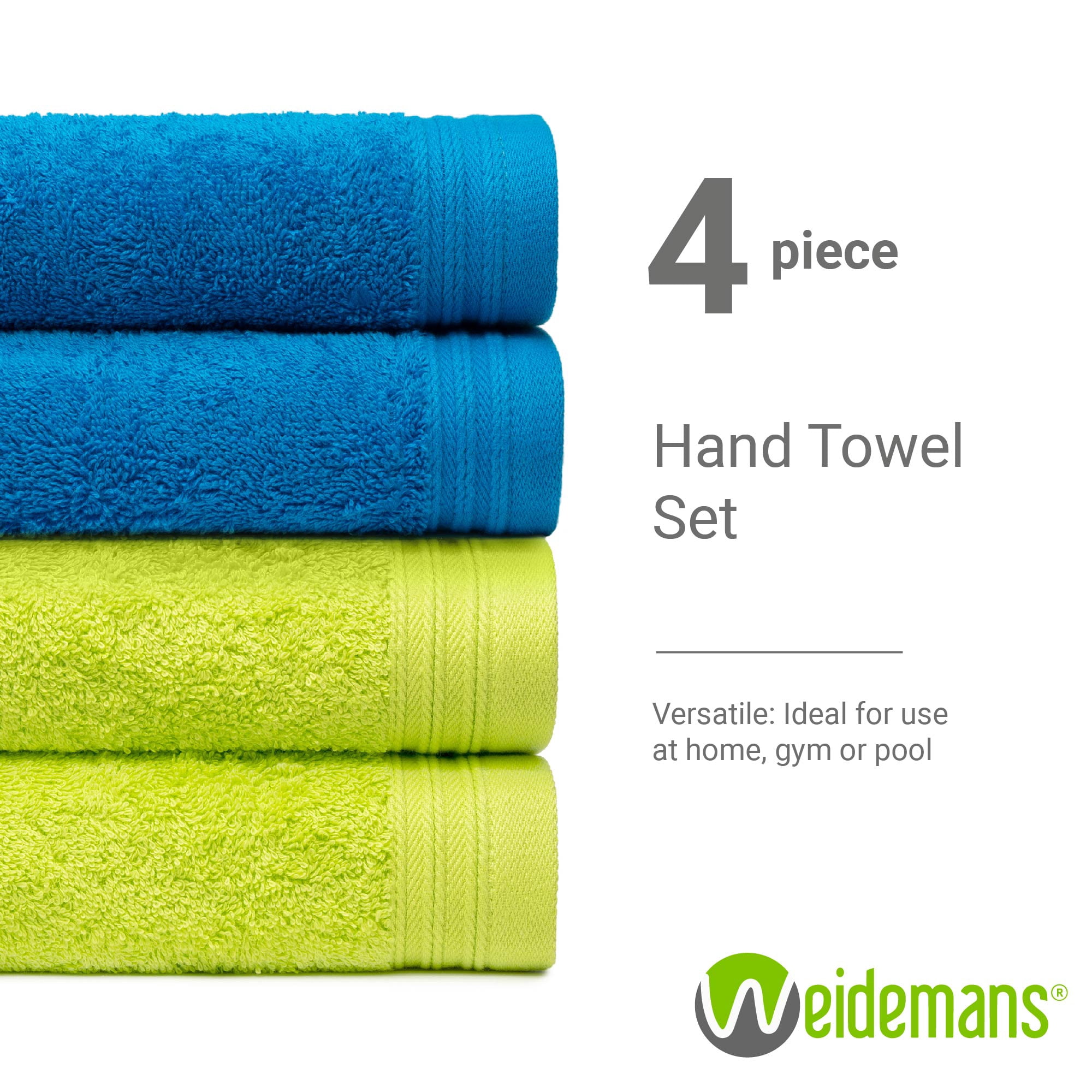 Premium 100% Cotton Towel Set of 4 Hand Towels 18" x 30" | 4 Ultra Soft and Highly Absorbent Hand Towels for Bathroom, Gym, Hotel, Spa, Machine Washable | Apple Green and Petrol