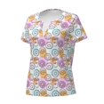 thumbnail image 2 of Goofa Donuts and Coffee Pattern Womens Deep V Neck Low Cut Tops Casual Summer Short Sleeve Ribbed Knit T-Shirts-Medium, 2 of 5
