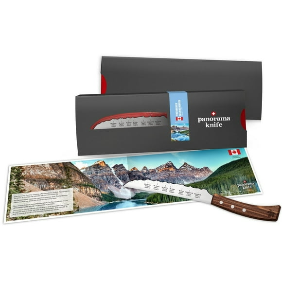 PanoramaKnife Canadian Rockies Universal Knife - Mountain Range Serrated Steel Blade & Walnut Handle