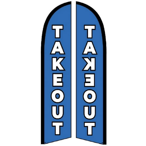 Takeout Business Windless Feather Flutter Flag 10 x 2.5 Foot Flag and 13 Feet Pole & Ground Stake (1)