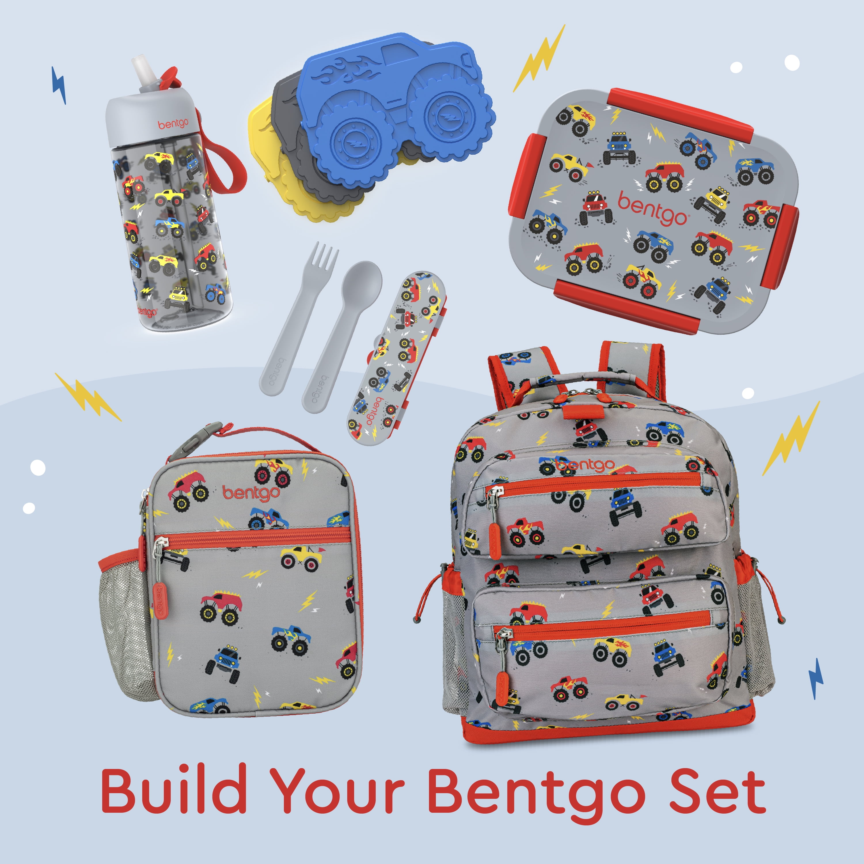 Bentgo Kids Snap & Go Leak-Proof Lunch Box - Trucks, Leak-Proof Bento Lunch Box for Kids, Durable, BPA-Free, Dishwasher Safe, Perfect for School Lunches