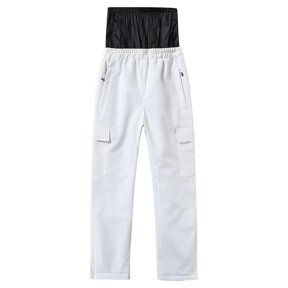GigrtiJin 8-16 Years Big Children Teens Cotton Ski Pants Solid Color Elastic Waisted Multipocket Pants Waterproof Thermal Pants