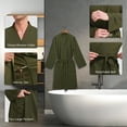 thumbnail image 5 of FashGudim Mens Lightweight Waffle Knit Robe Soft Kimono Spa Bathrobes Knee Length Summer Robes (Army Green,S/M), 5 of 6