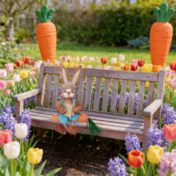 Decoraciones de Pascua, adornos de Pascua, accesorios de regalo de Pascua, conejos tejidos con hierba, adorables conejos, adorno colgante hecho a mano estilo bosque, regalo, adorno de madera