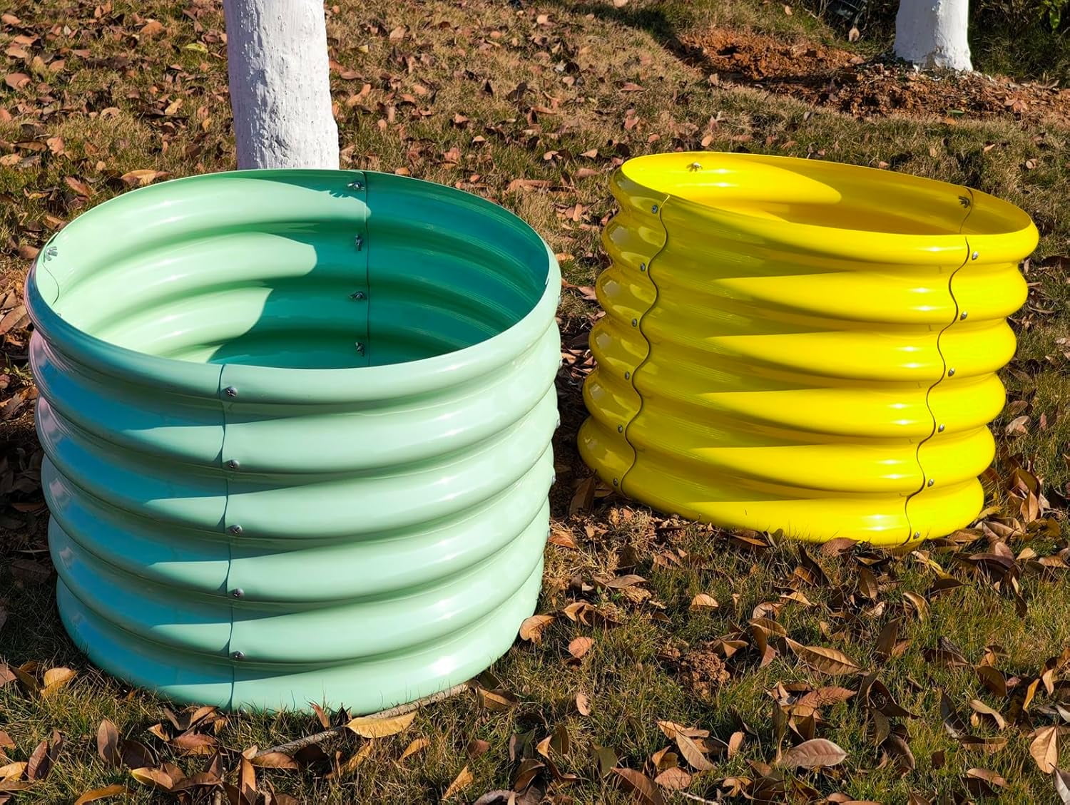 Kids Raised Garden Beds Outdoor (4-Pack)-24x24x18in Round Galvanized Metal Planter Box for Planting Vegetables, Flowers, Fruits, Eco-Safe & Easy Setup, Mint Green