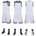 thumbnail image 5 of Conjunto de uniforme de baloncesto, camiseta estampada para hombres y mujeres, uniforme de equipo de competición deportiva de entrenamiento para niños, camiseta de estudiante universitario al, 5 of 5