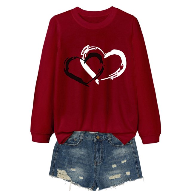 JAKANYQ T-Shirts pour Femmes Mode Décontractée Col Rond Manches Longues T-Shirt pour Amour Cœur Lettre Couche de Base Confortable et Tendance. pour Usage Quotidien. Tee Confort