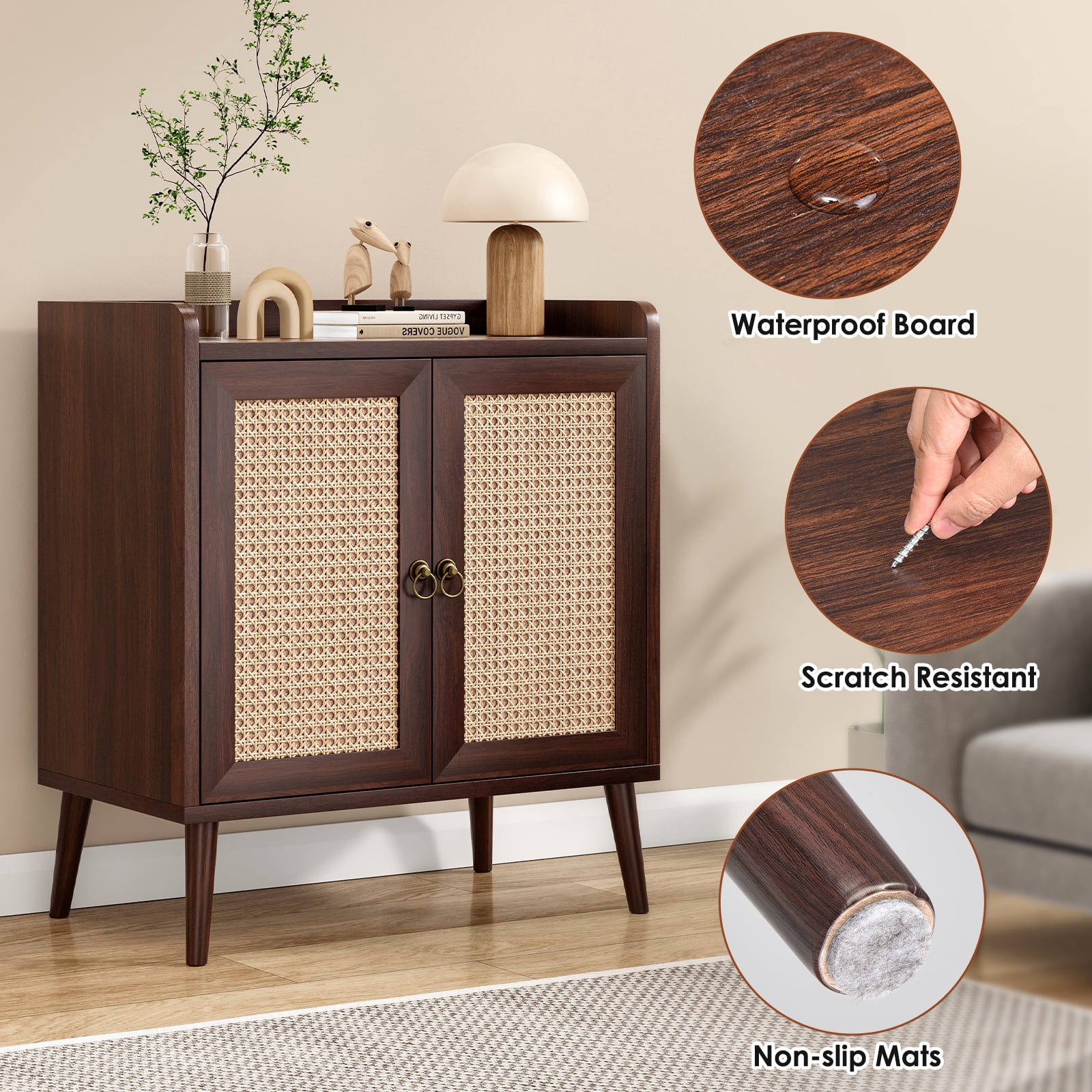 TrumanPick Vintage Rattan Sideboard Buffet Cabinet with Storage – Ideal for Dining Room, Living Room, or Hallway