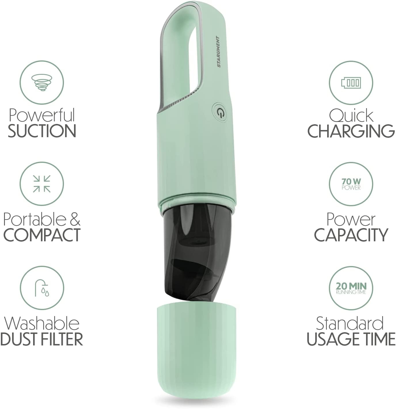 Starument Portable Cordless Handheld Vacuum Cleaner - Ultra-Powerful Suction